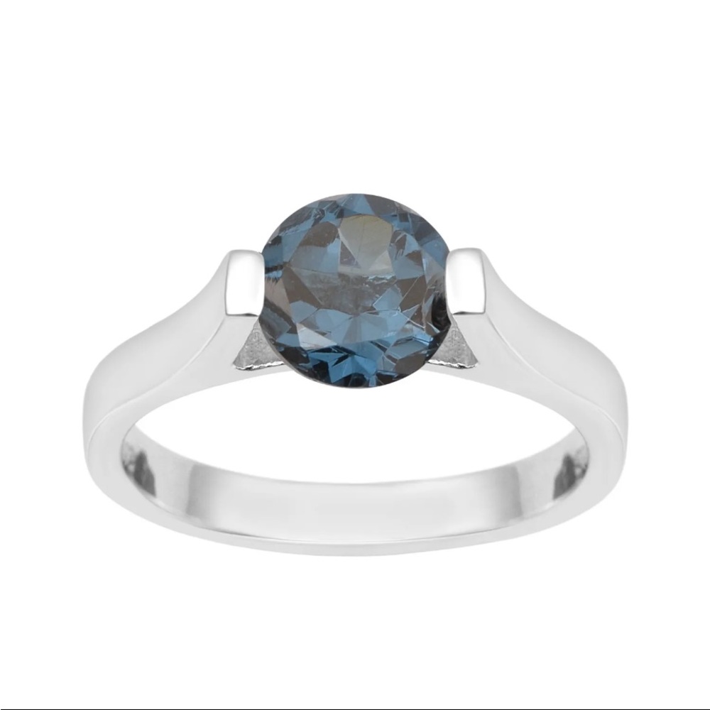Solitaire Round London Blue Topaz Open Prong size 7 Ring Sterling Silver
